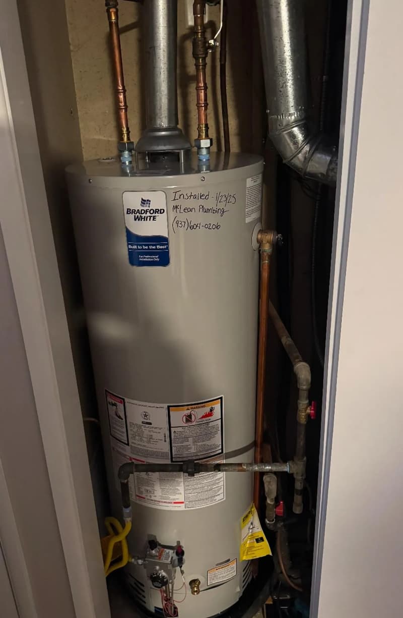 Gas water heater installed in a utility closet